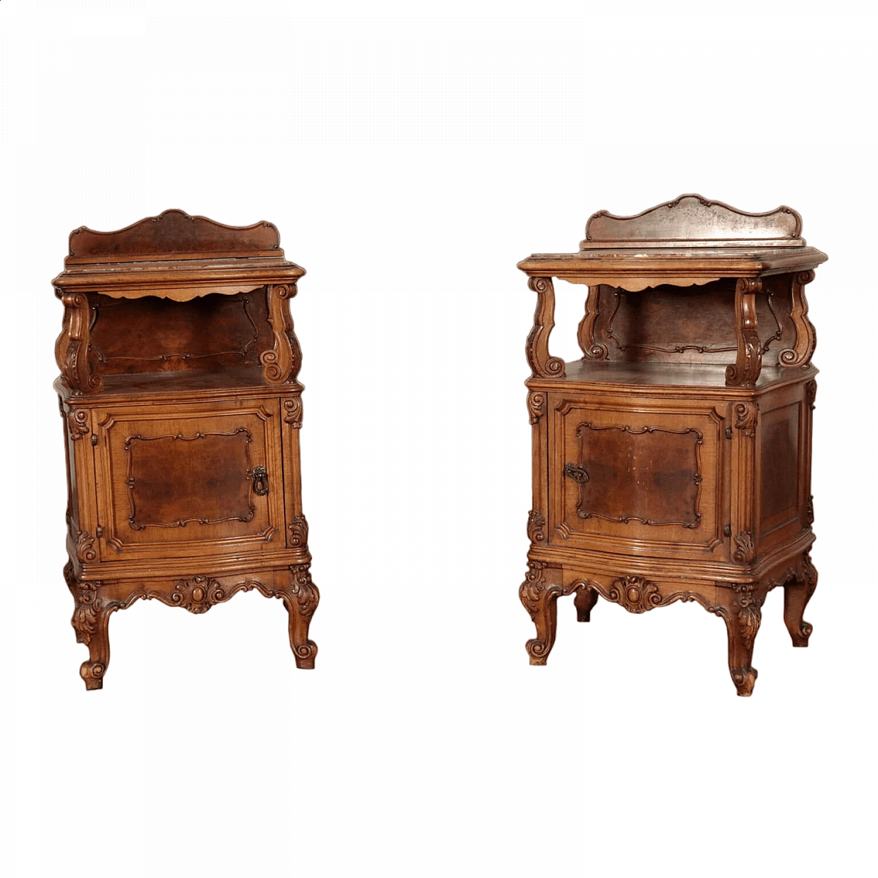 Pair of Barocchetto style wood bedside tables with marble top 11