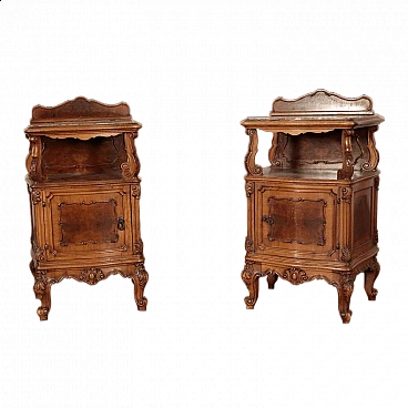 Pair of Barocchetto style wood bedside tables with marble top
