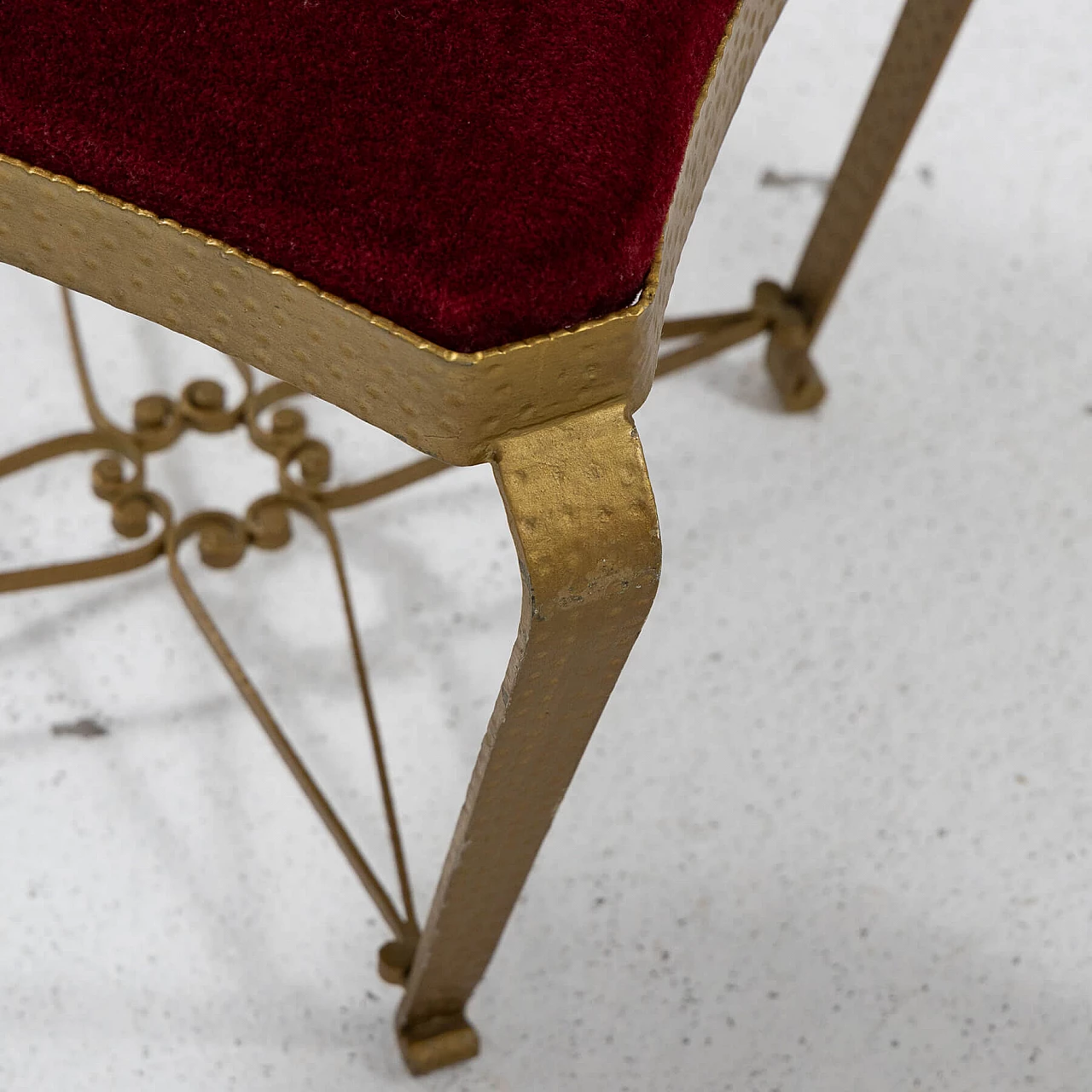 Pair of gilded metal and red velvet poufs by Pier Luigi Colli, 1950s 4