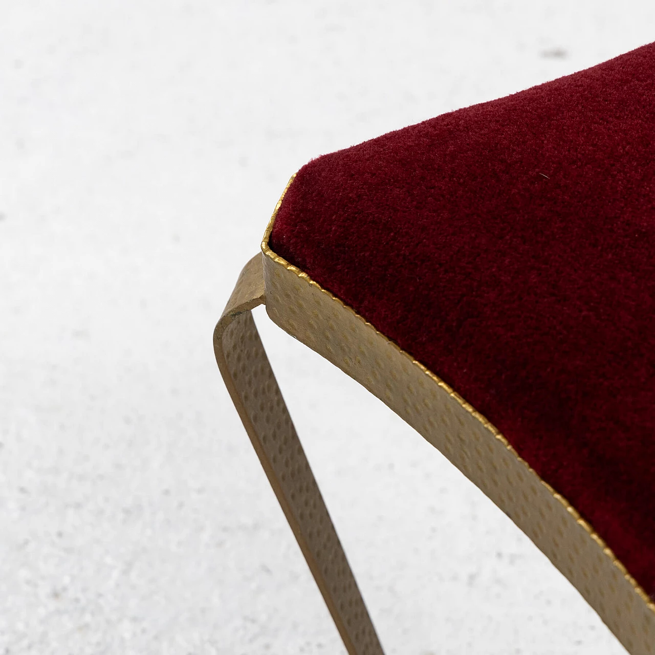 Pair of gilded metal and red velvet poufs by Pier Luigi Colli, 1950s 9