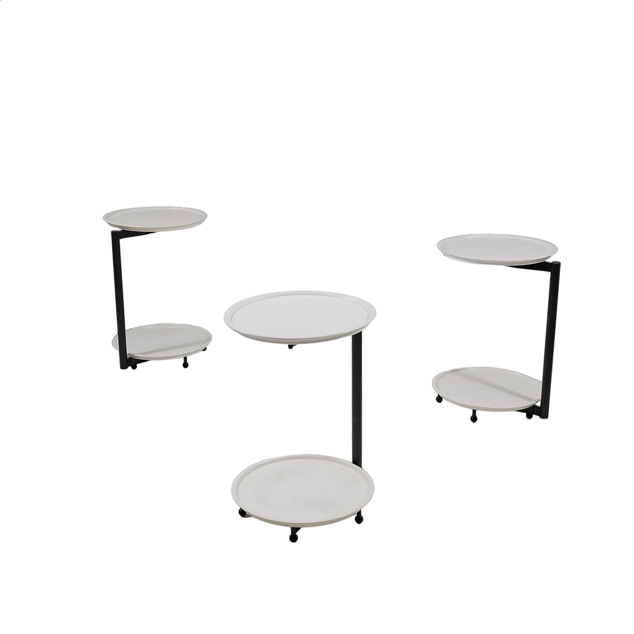 3 Tavolini impilabili in metallo e plastica di Cassina, anni '80 14