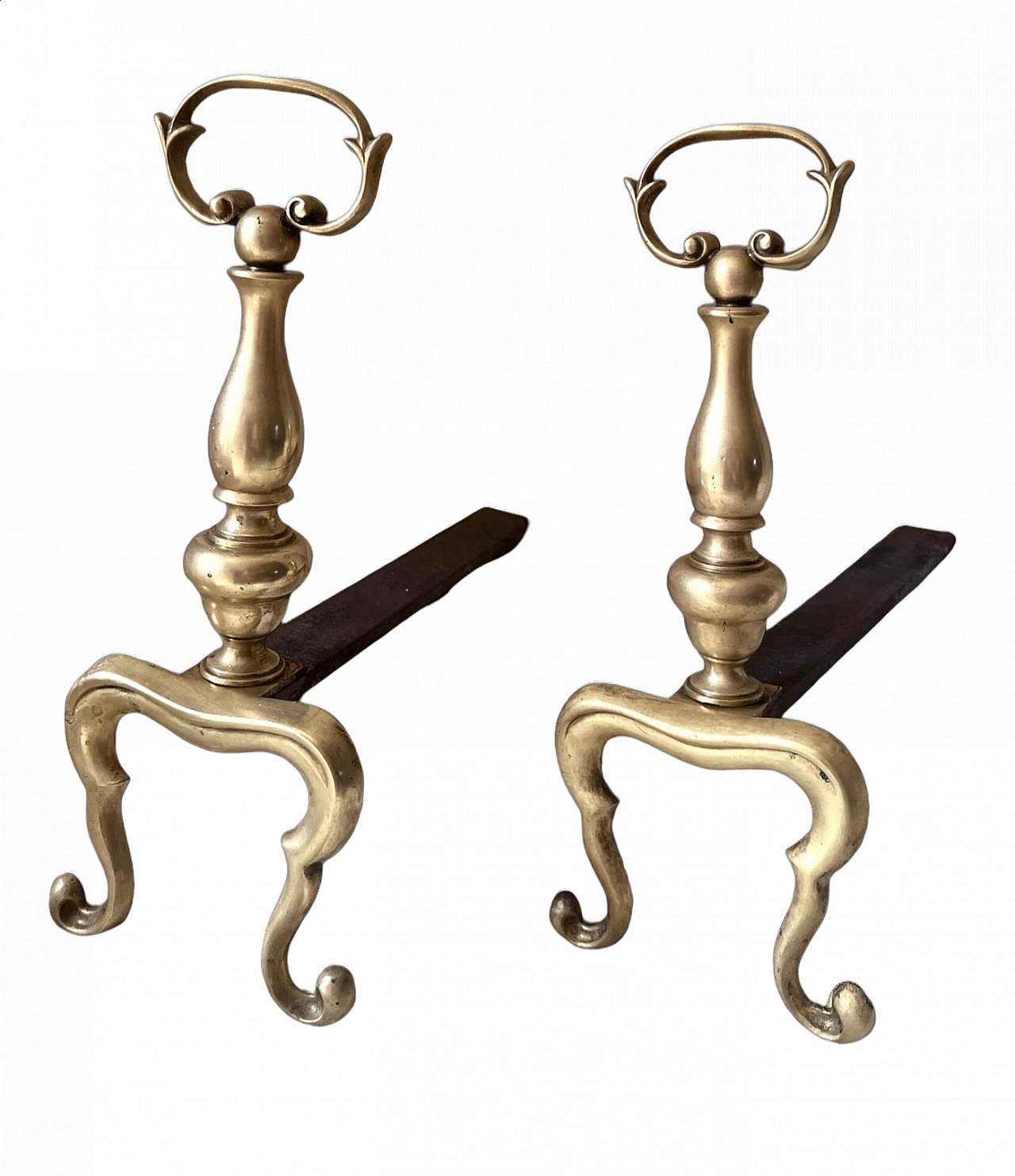 Pair of brass fireplace andirons, 1960s 12