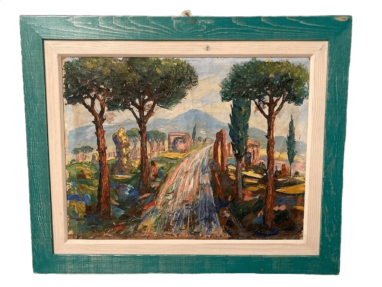 Viale alberato, dipinto a olio su tela, anni '40 16