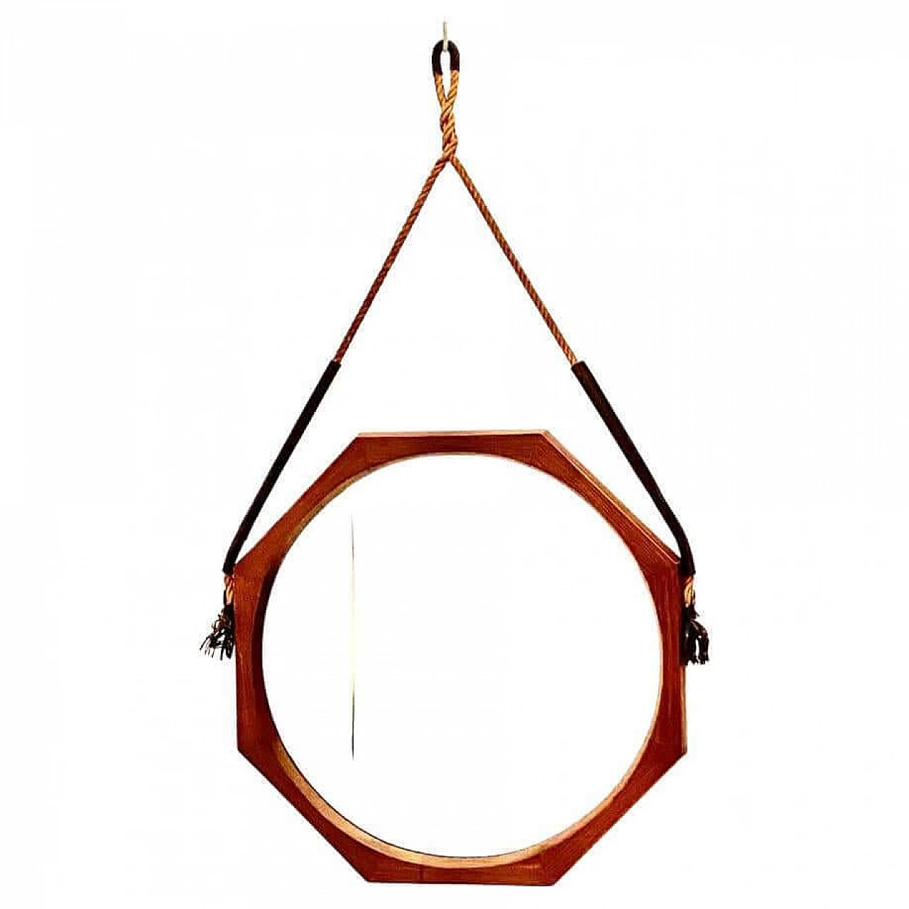 Octagonal mirror in teak with cut glass by Campo e Graffi, 1960s 1