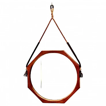 Octagonal mirror in teak with cut glass by Campo e Graffi, 1960s
