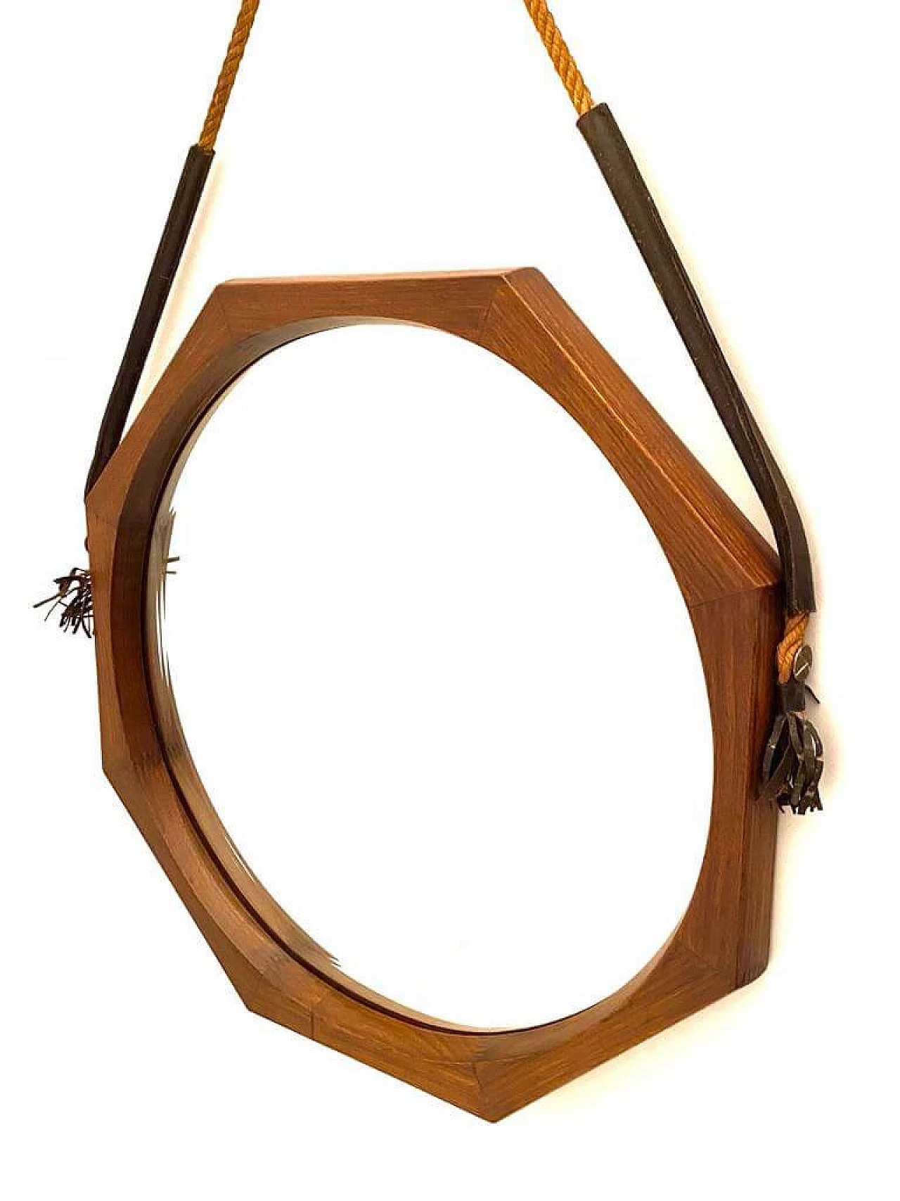 Octagonal mirror in teak with cut glass by Campo e Graffi, 1960s 10