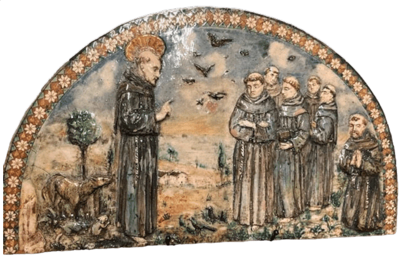 Placca in maiolica policroma con San Francesco d'Assisi, inizio '900 11