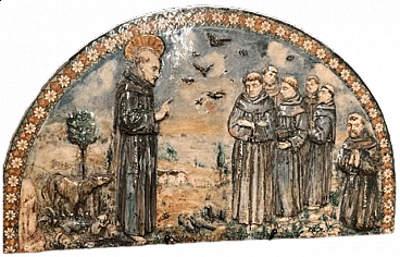 Placca in maiolica policroma con San Francesco d'Assisi, inizio '900