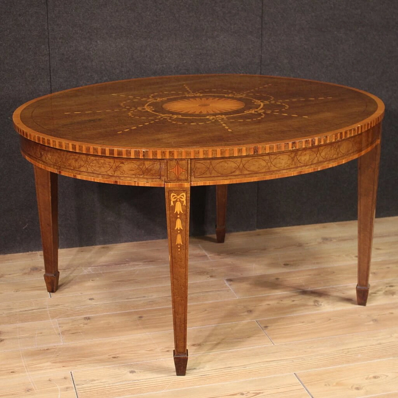 Tavolo intarsiato in stile Luigi XVI in legno, anni '50 1
