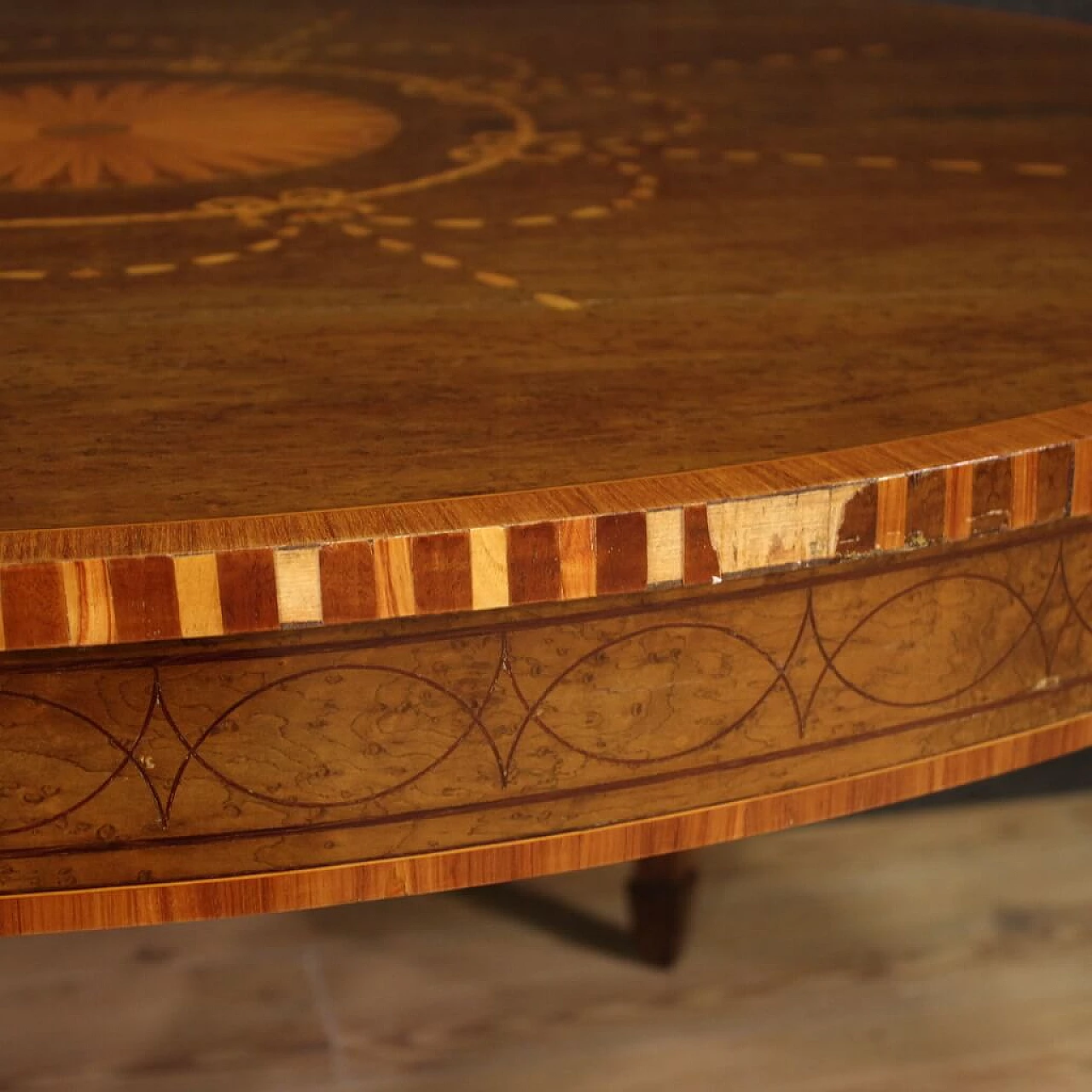 Tavolo intarsiato in stile Luigi XVI in legno, anni '50 5