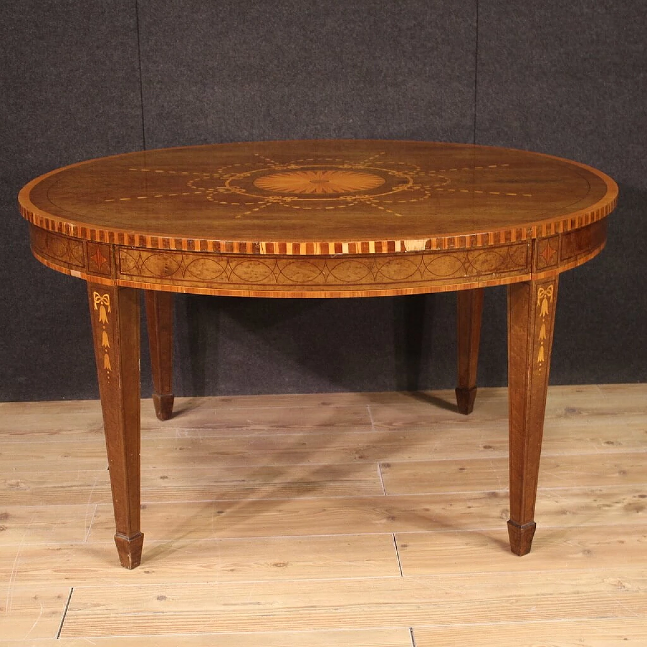 Tavolo intarsiato in stile Luigi XVI in legno, anni '50 7