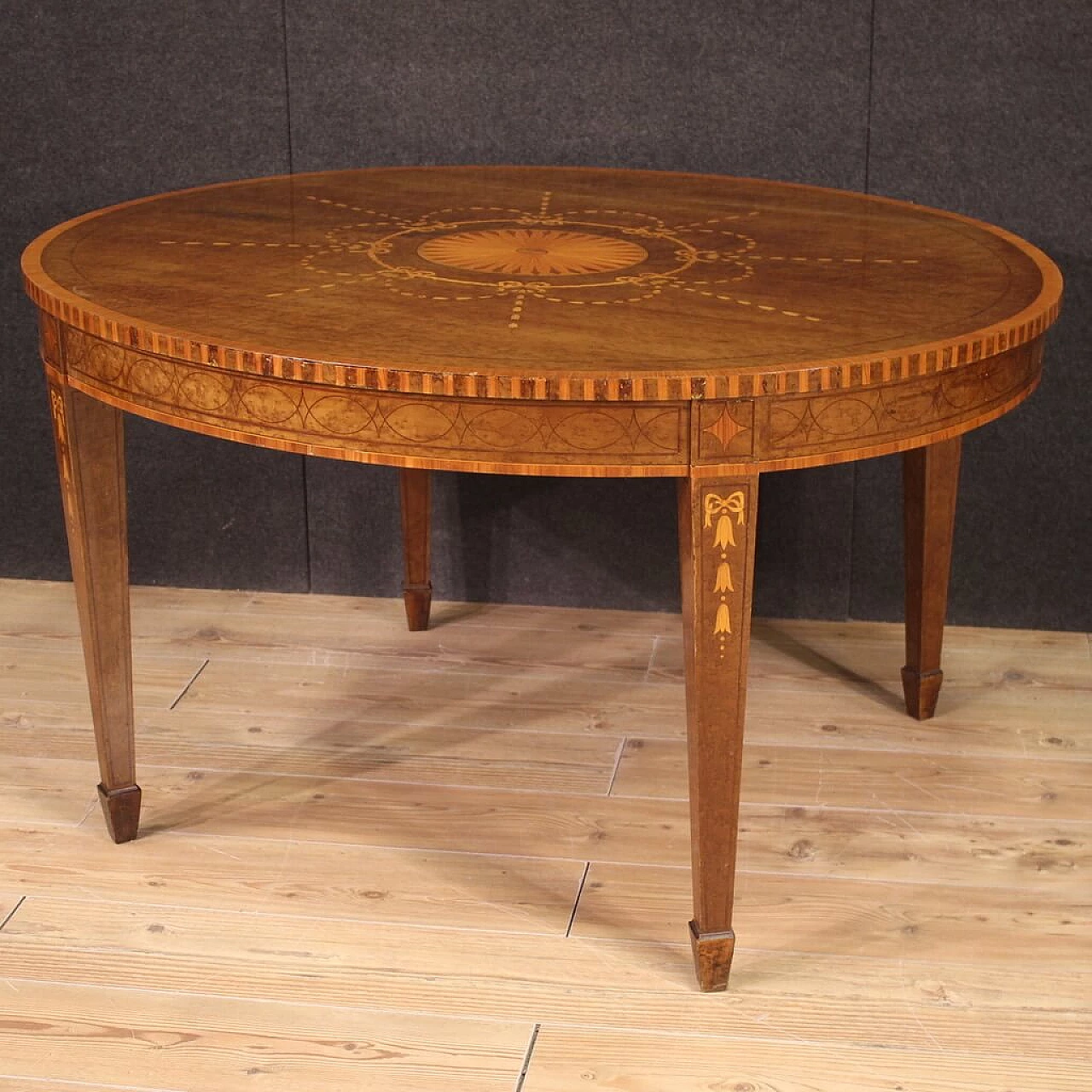 Tavolo intarsiato in stile Luigi XVI in legno, anni '50 8