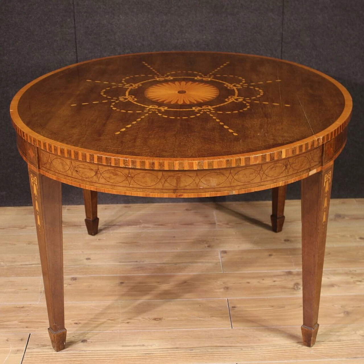 Tavolo intarsiato in stile Luigi XVI in legno, anni '50 10