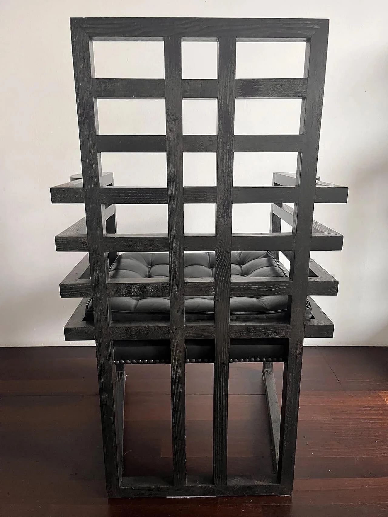4 Armloffel chairs in black wood and black leather by Josef Hoffmann for Wittman, 1960s 4
