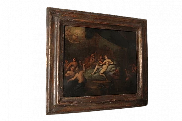 Interior scene in meccata frame, oil on canvas, 18th century