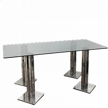 Steel and smoked crystal table in the style of Romeo Rega, 1970s
