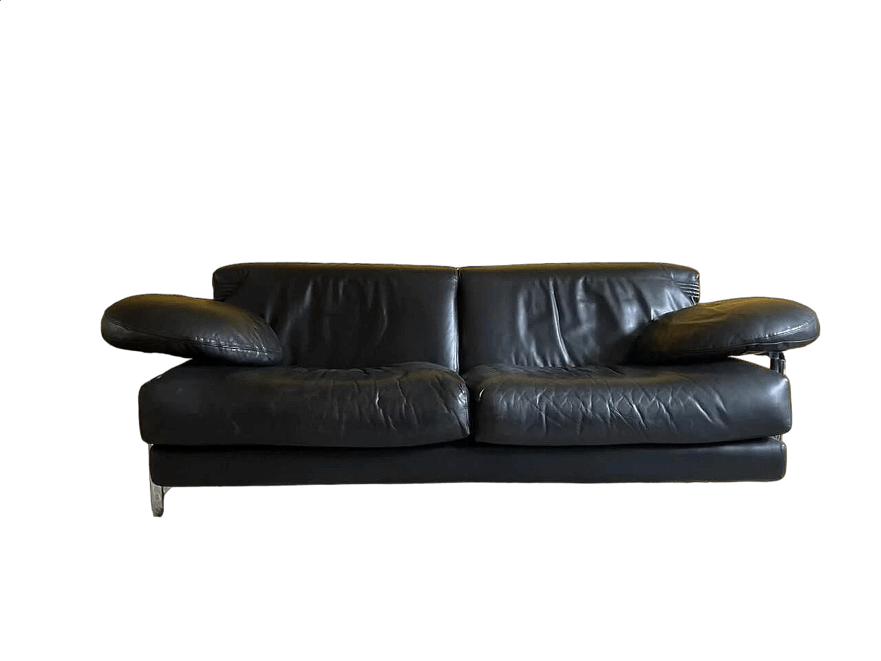 Black leather Arca sofa with pair of glass coffee tables by Paolo Piva for B&B Italia, 1980s 7