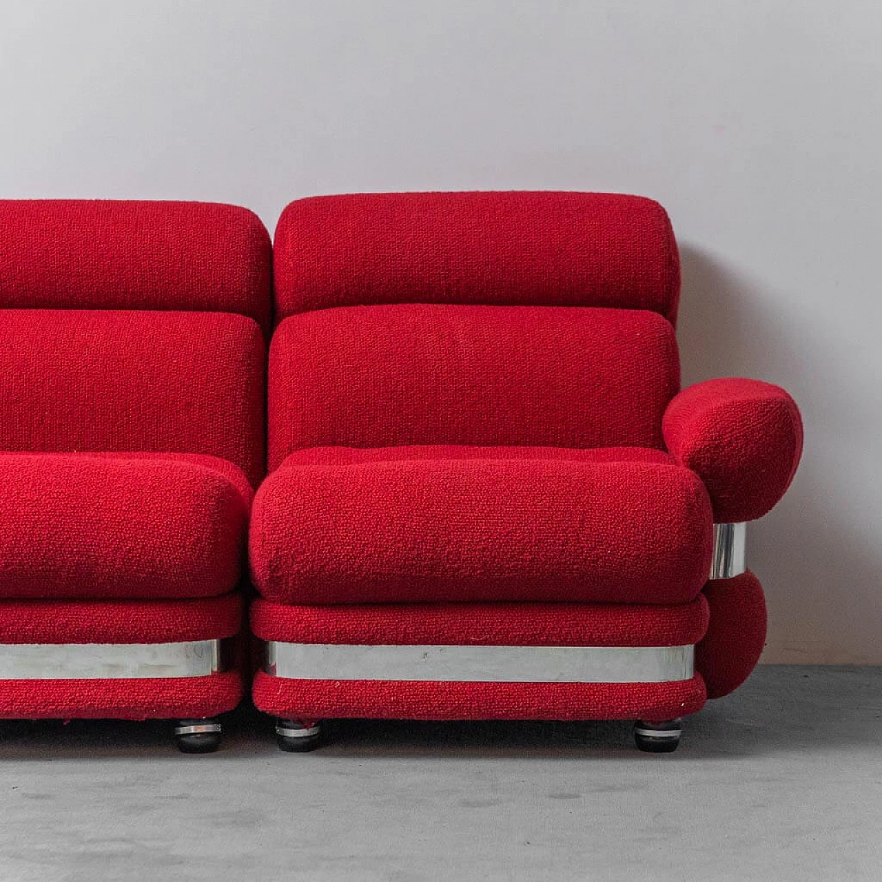4-seater modular sofa in red fabric, 1970s 2