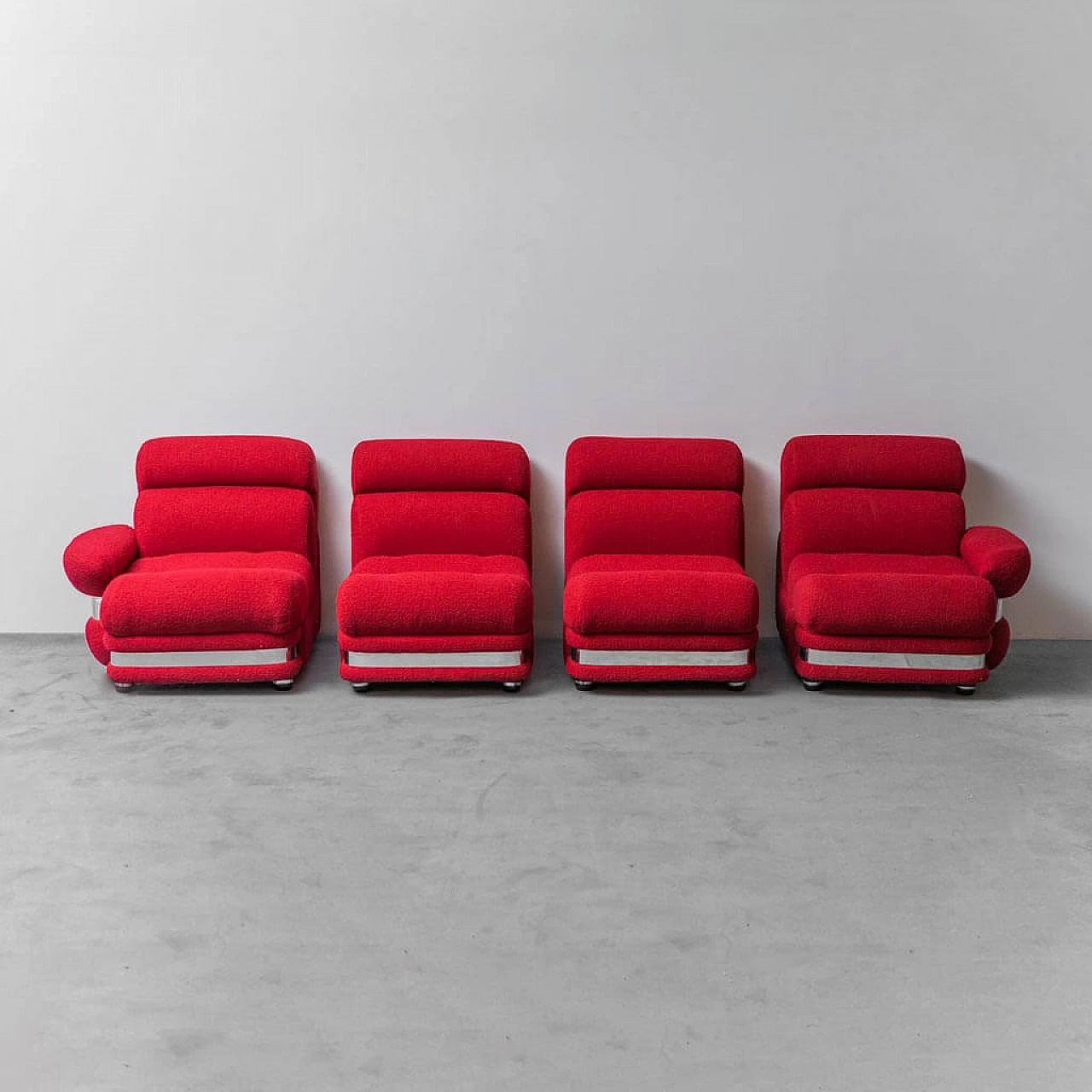 4-seater modular sofa in red fabric, 1970s 4