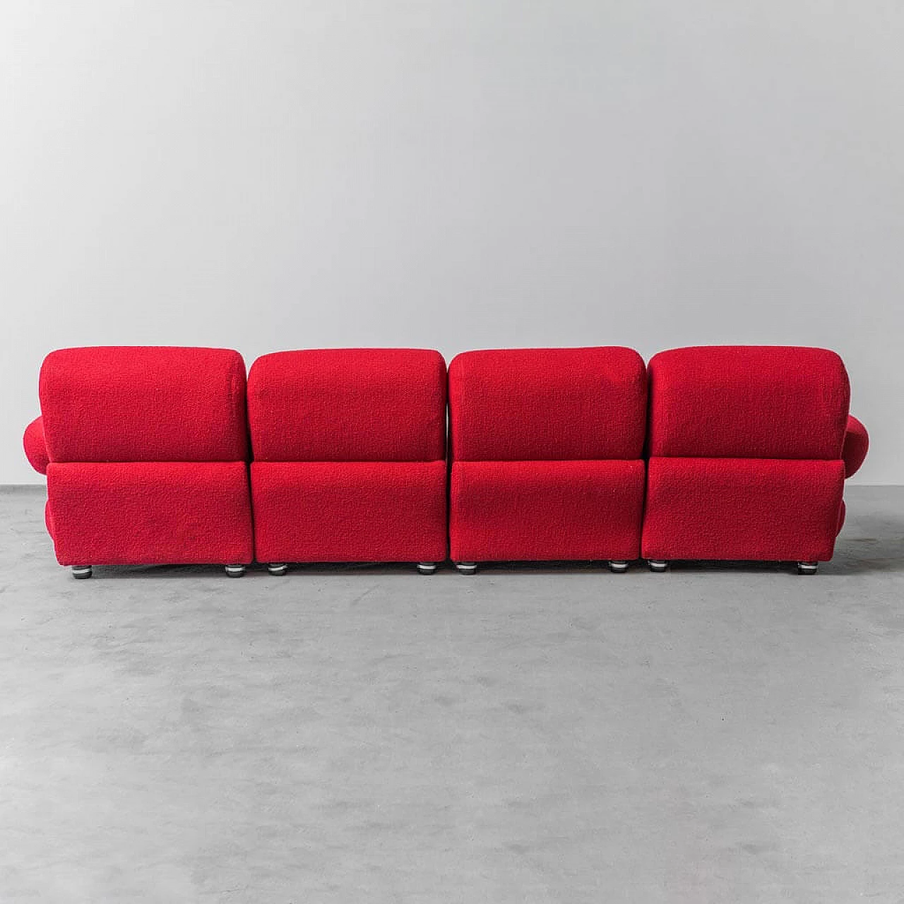 4-seater modular sofa in red fabric, 1970s 9
