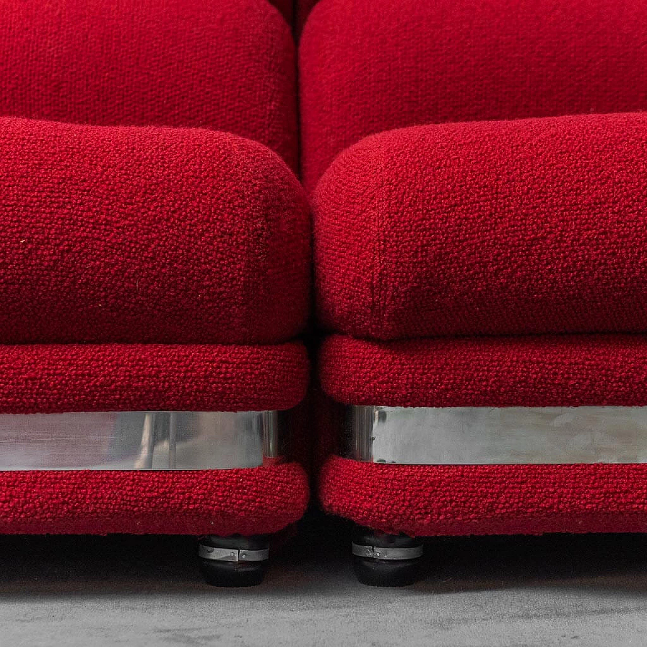 4-seater modular sofa in red fabric, 1970s 11