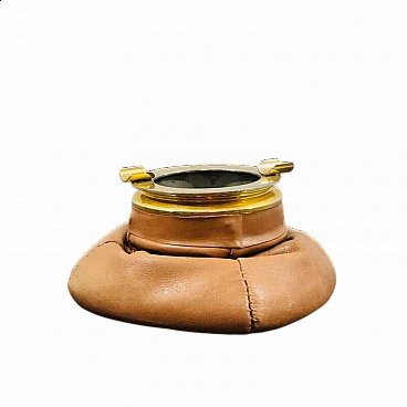 Leather and brass armchair ashtray, 1970s