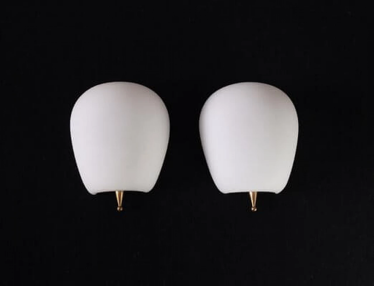 Pair of brass and opaline glass wall lamps, 1950s 1