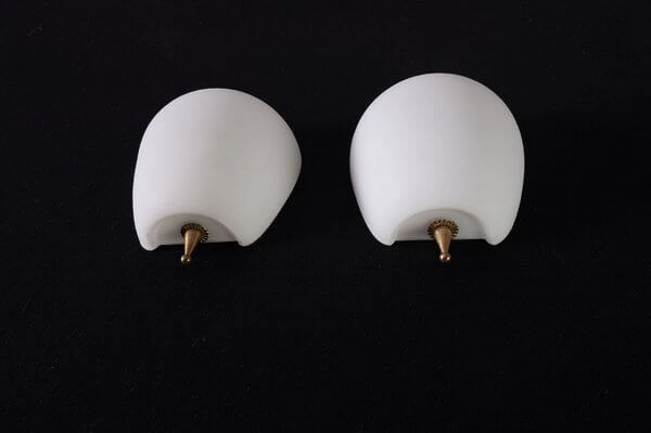 Pair of brass and opaline glass wall lamps, 1950s 5