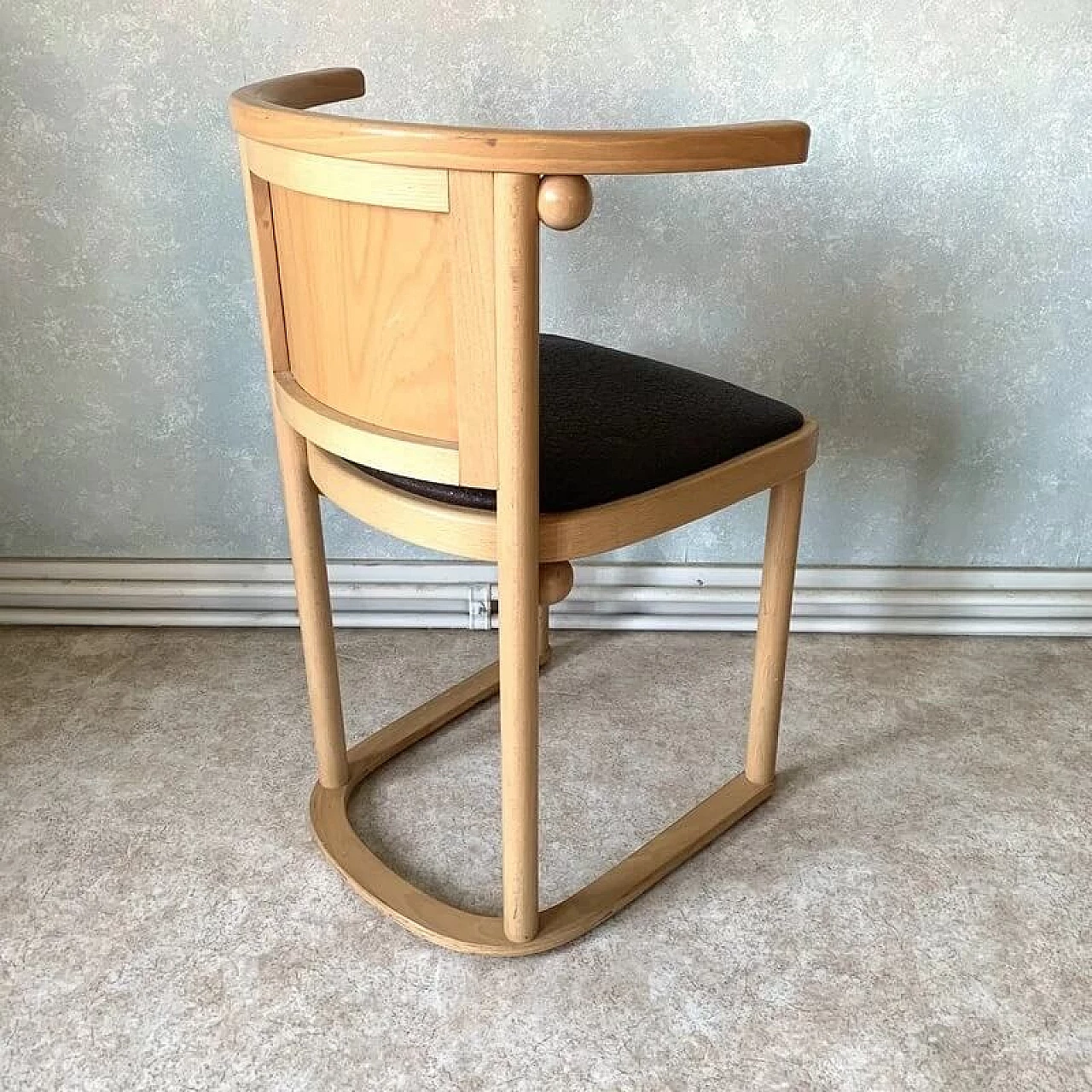 4 Fledermaus wood and brown leather chairs by Josef Hoffmann for Alivar, 1980s 4