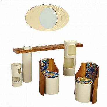 Console, mirror, umbrella stand and pair of chairs, 1970s