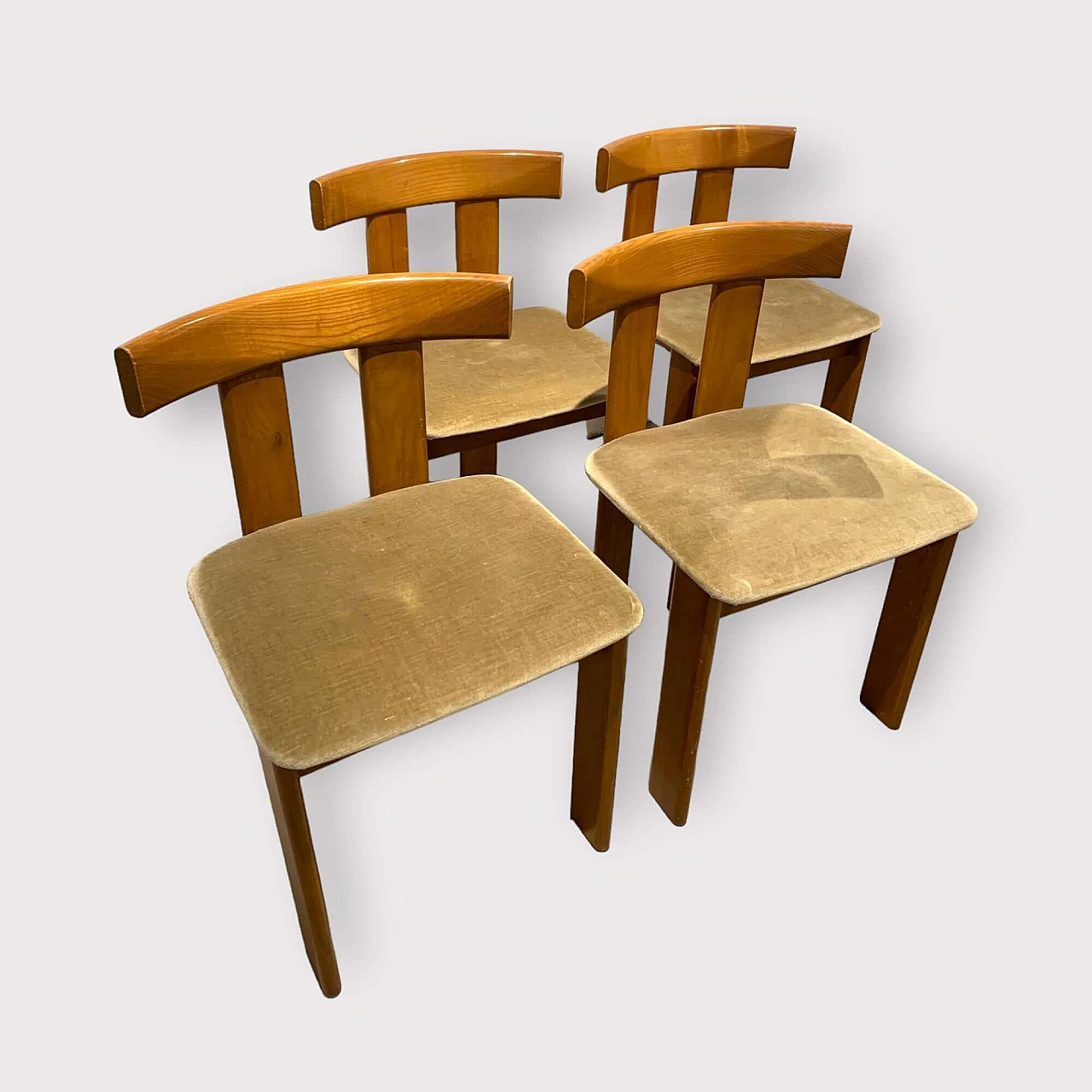 4 Chairs in wood and velvet by Luigi Vaghi for Former, 1970s 1