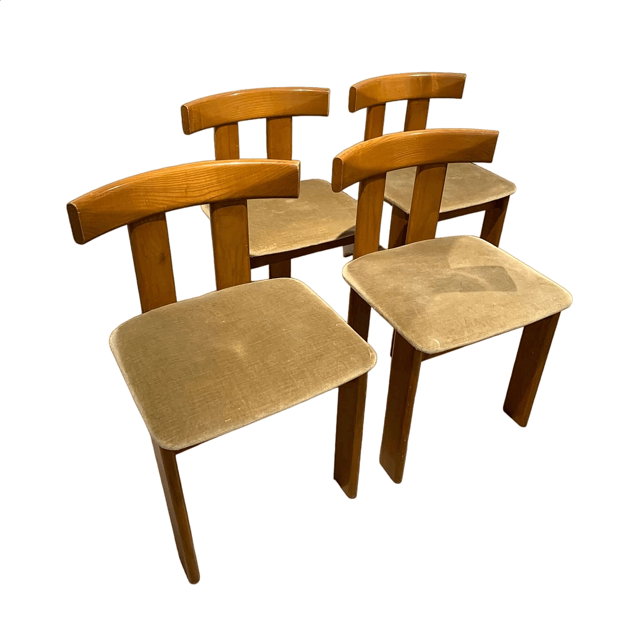 4 Chairs in wood and velvet by Luigi Vaghi for Former, 1970s 9