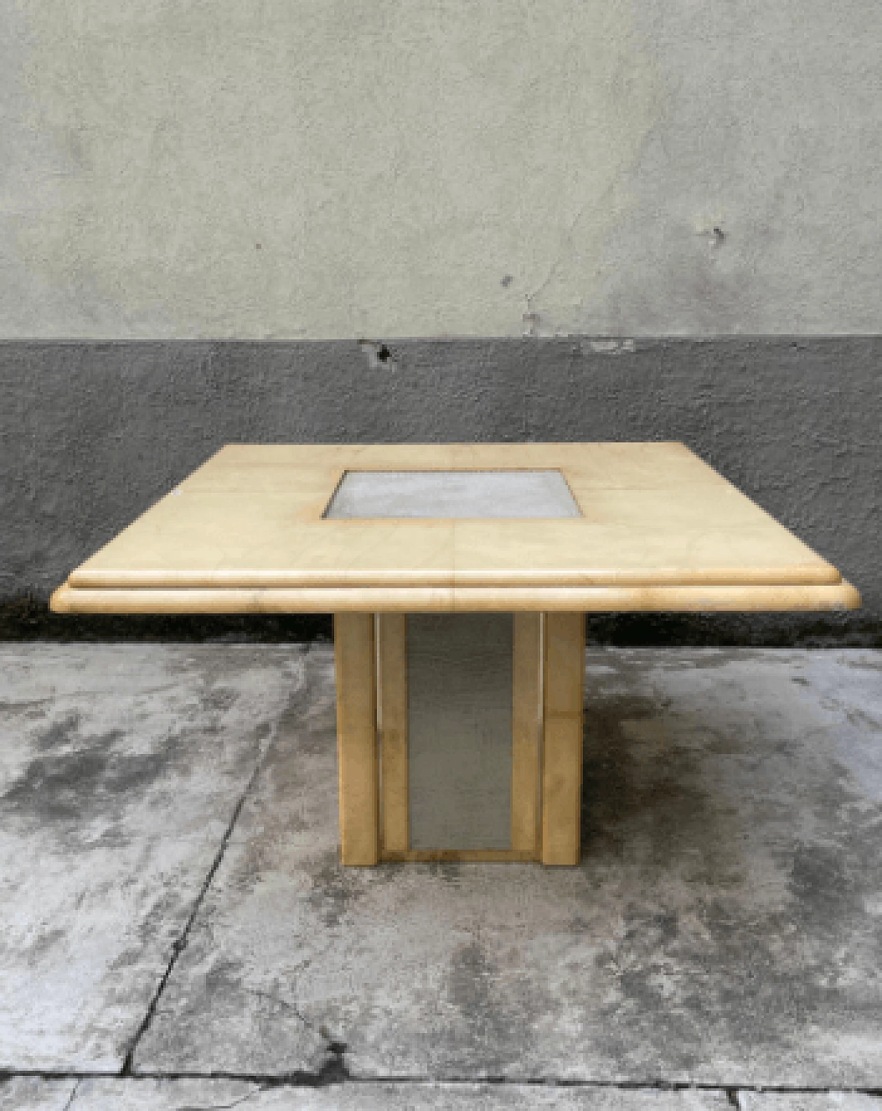 Art Deco parchment, elephant leather and brass table, 1950s 2