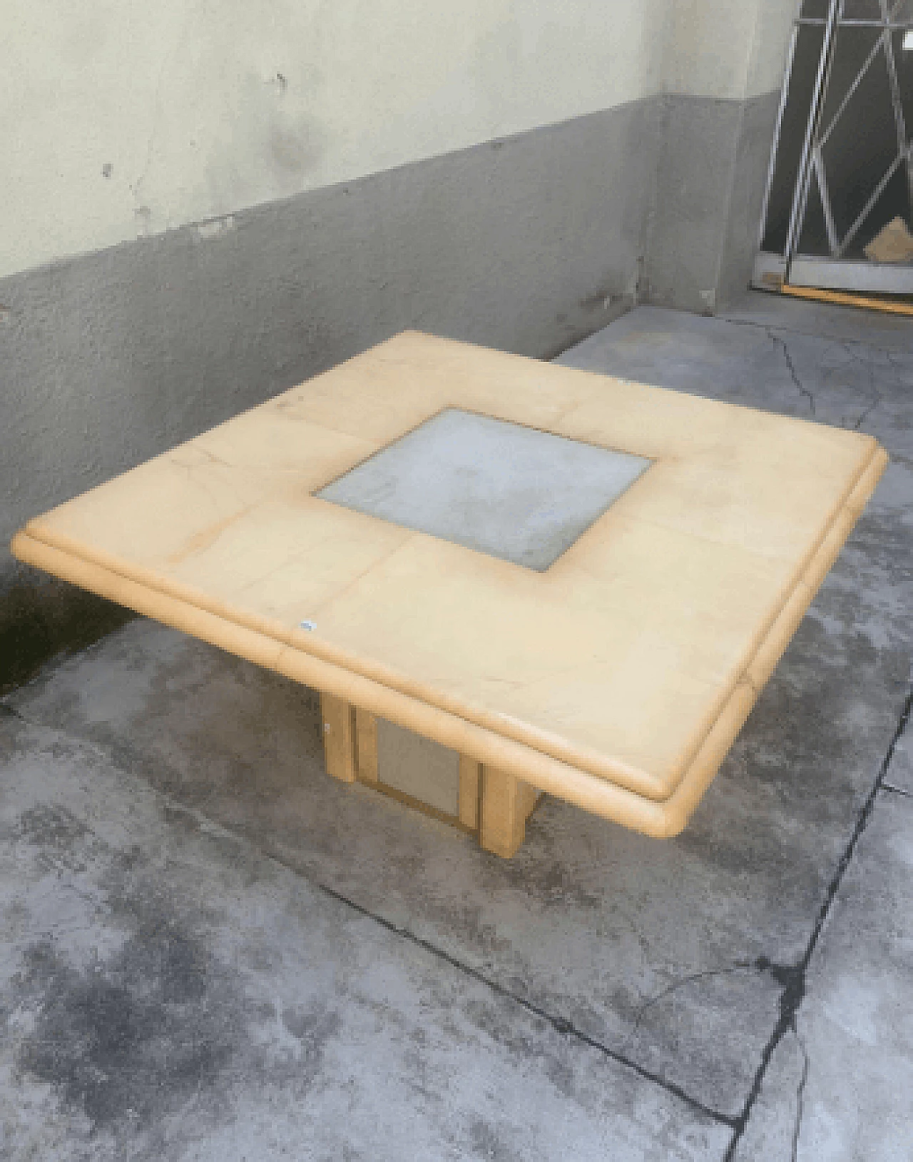 Art Deco parchment, elephant leather and brass table, 1950s 7