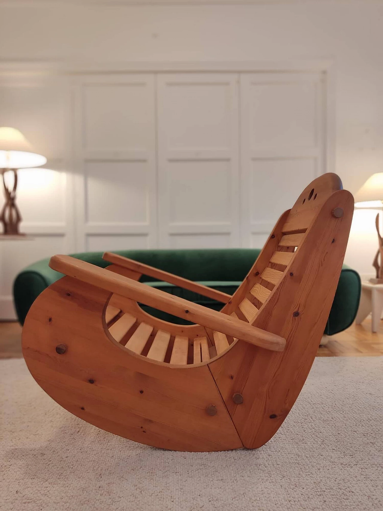 Scandinavian pine rocking chair, 1970s 3
