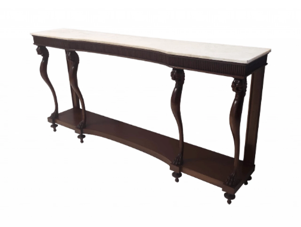 Consolle stile Neoclassico in noce, faggio e marmo di Carrara, anni '50 1