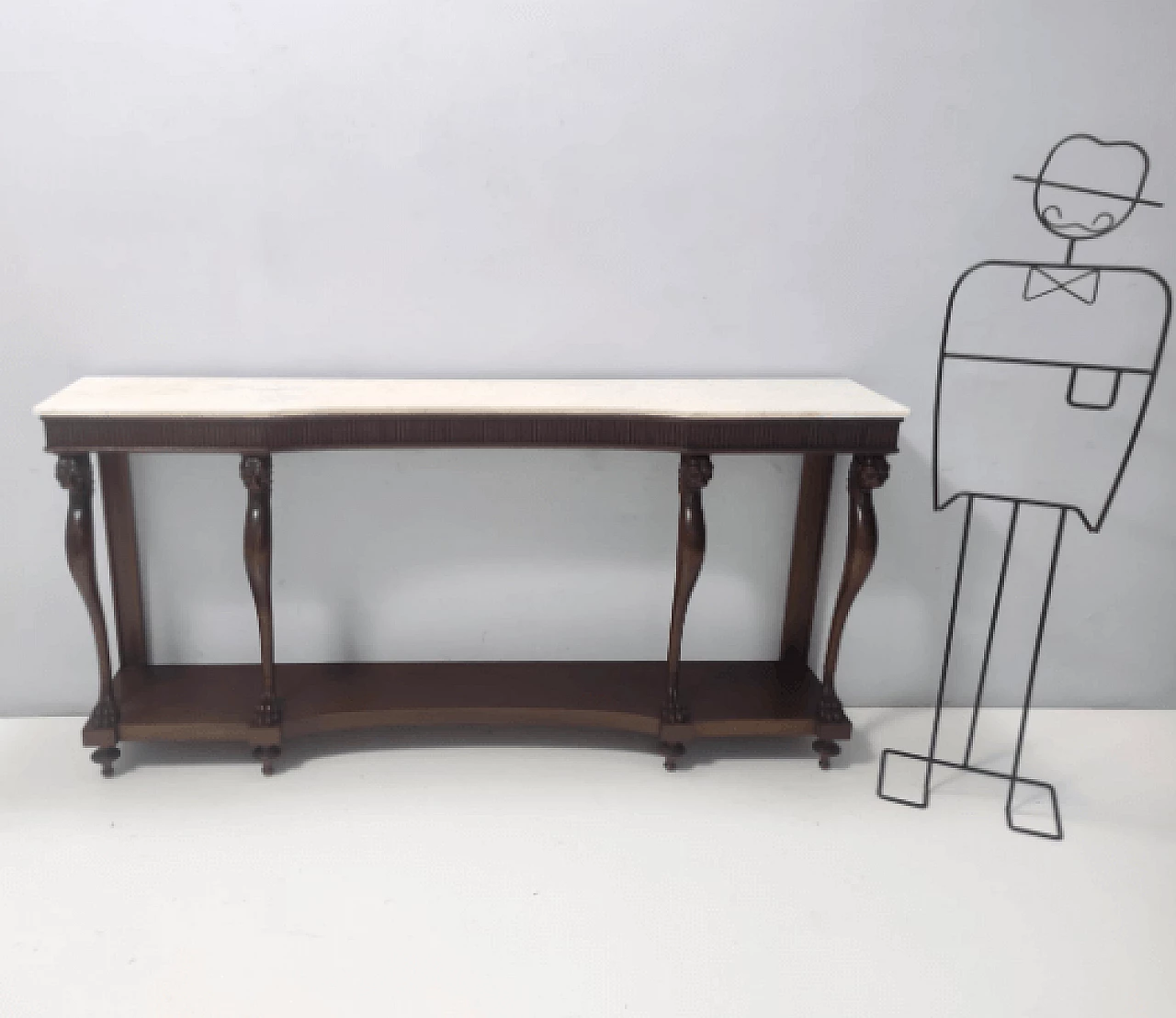 Consolle stile Neoclassico in noce, faggio e marmo di Carrara, anni '50 2