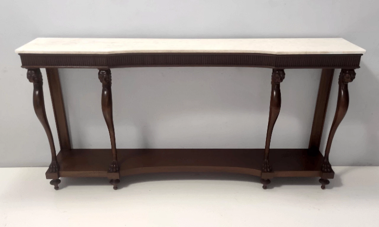 Consolle stile Neoclassico in noce, faggio e marmo di Carrara, anni '50 3