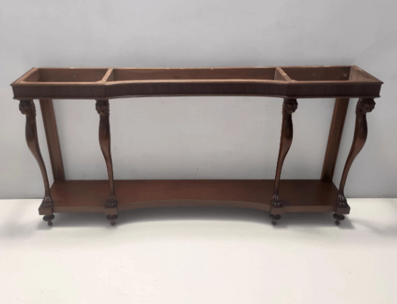 Consolle stile Neoclassico in noce, faggio e marmo di Carrara, anni '50 4