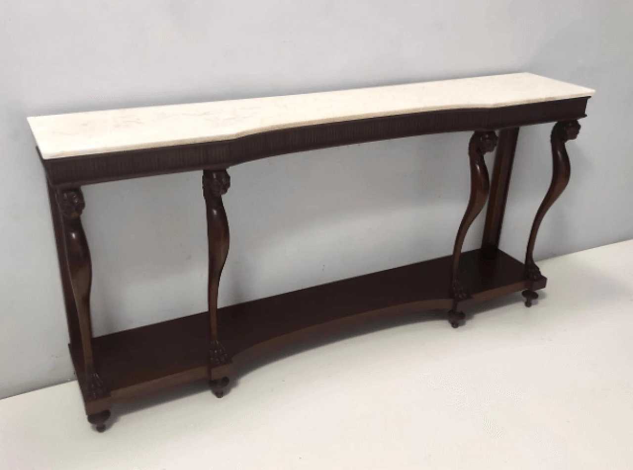 Consolle stile Neoclassico in noce, faggio e marmo di Carrara, anni '50 5