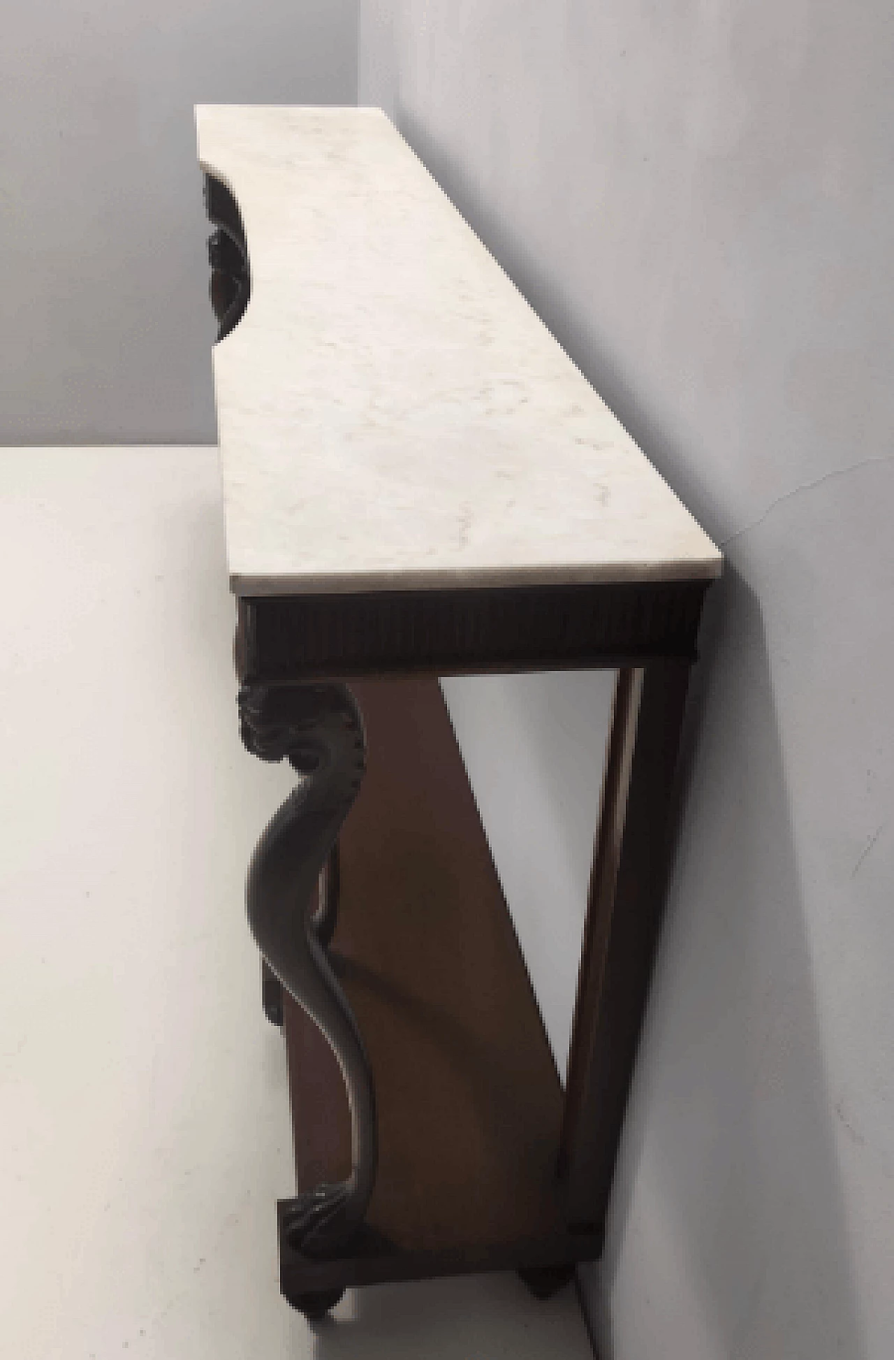 Consolle stile Neoclassico in noce, faggio e marmo di Carrara, anni '50 7