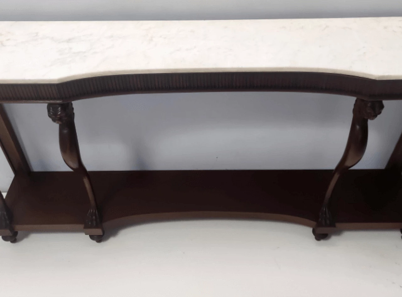 Consolle stile Neoclassico in noce, faggio e marmo di Carrara, anni '50 9