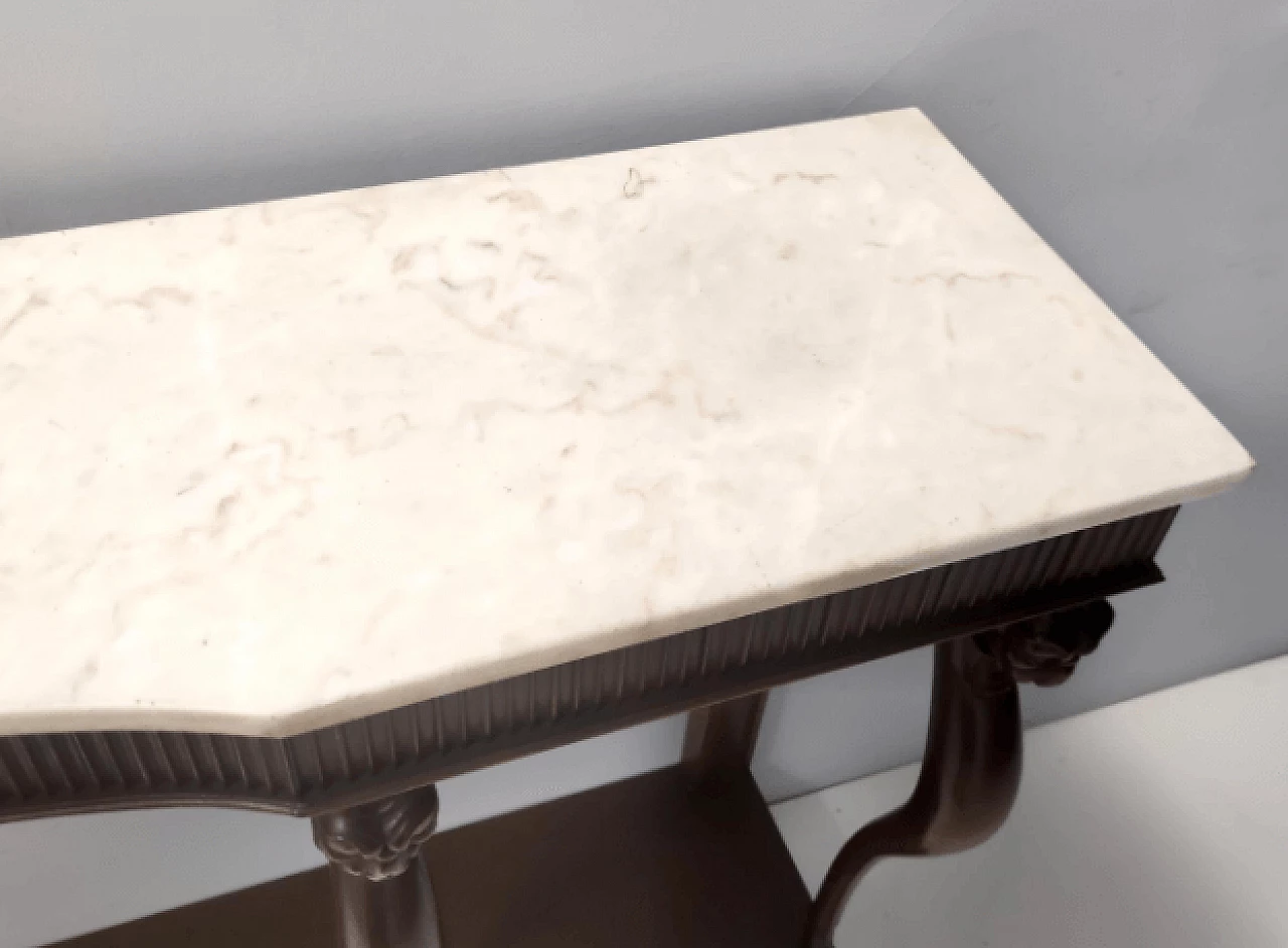 Consolle stile Neoclassico in noce, faggio e marmo di Carrara, anni '50 11