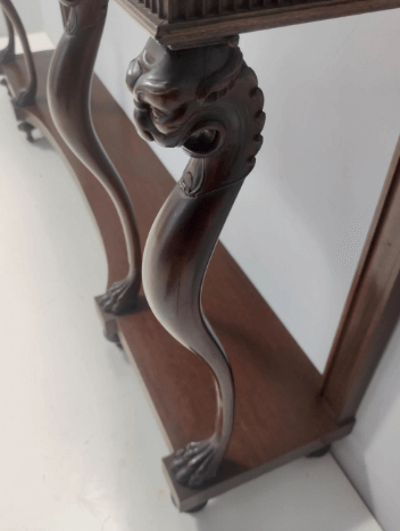 Consolle stile Neoclassico in noce, faggio e marmo di Carrara, anni '50 13