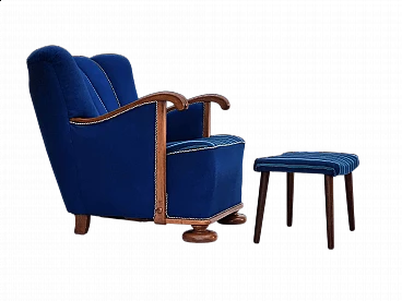 Danish armchair with oak footstool, 1960s