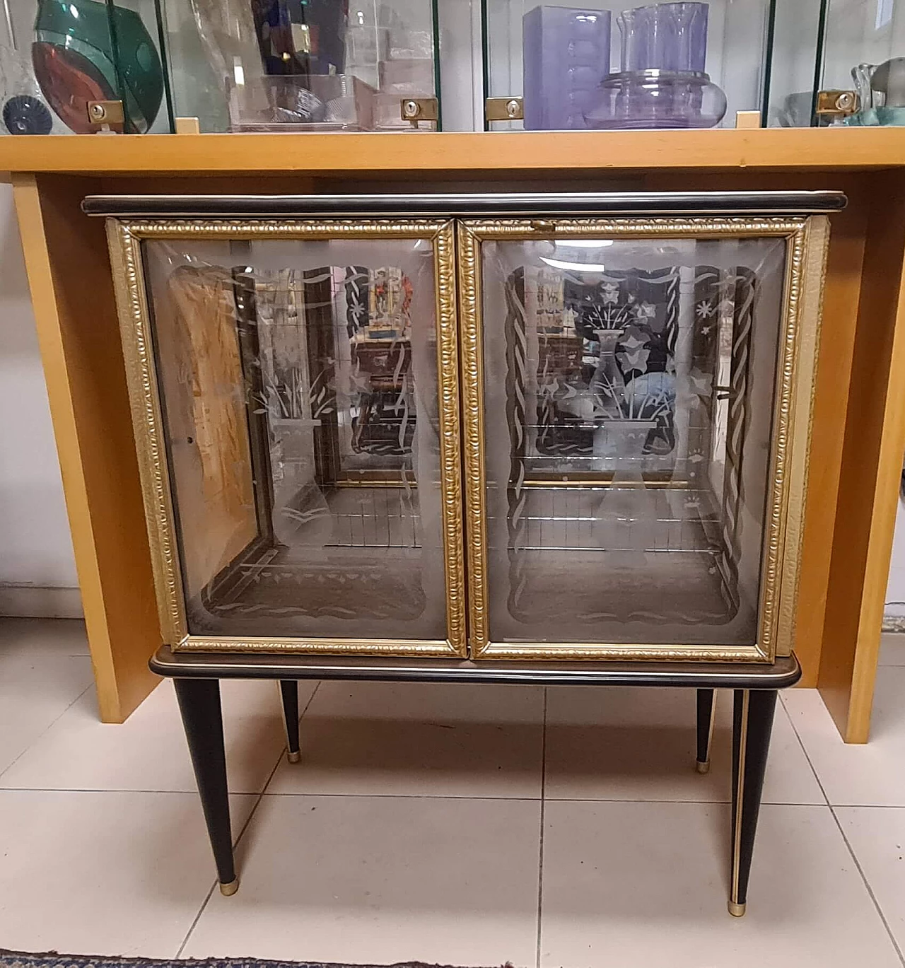 Bar cabinet with wooden and leather structure by Umberto Mascagni, 1940s 2