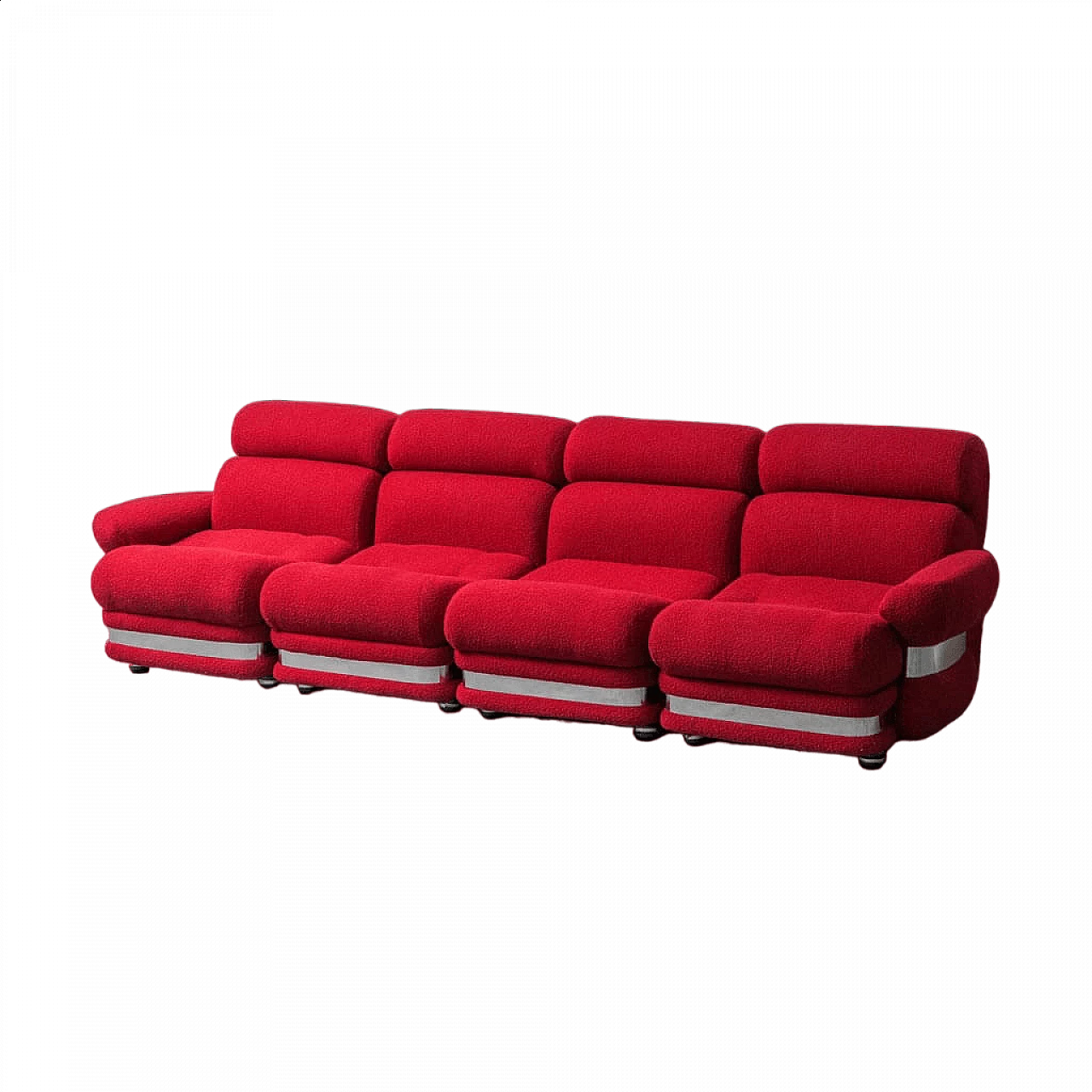 4-seater modular sofa in red fabric, 1970s 12