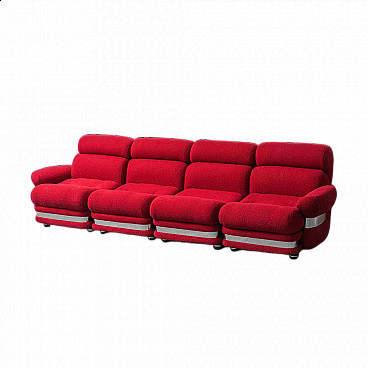 4-seater modular sofa in red fabric, 1970s