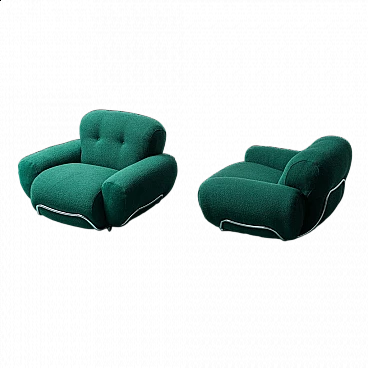 Pair of green fabric armchairs, 1970s