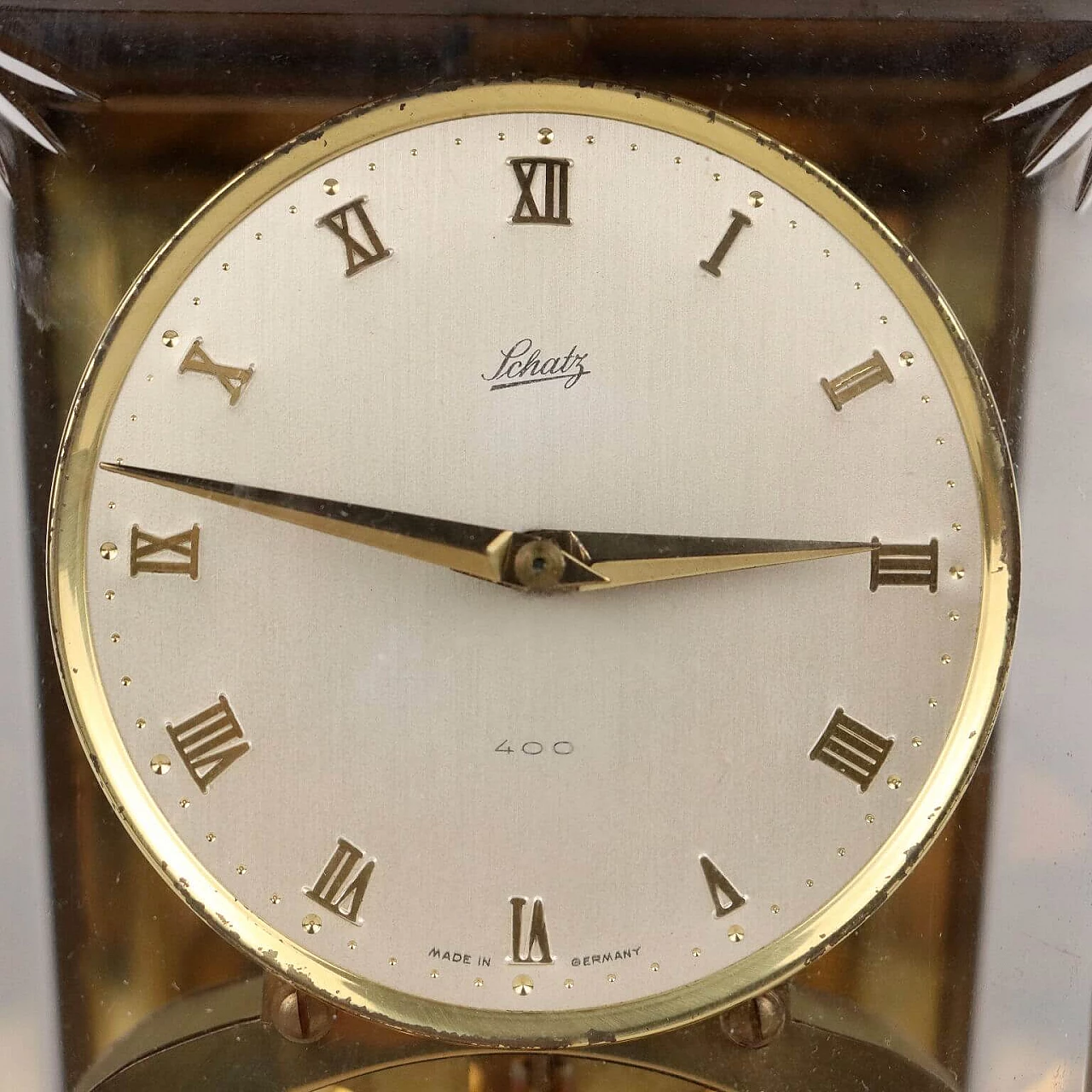 Orologio da tavolo Schatz in ottone e vetro, anni '50 3